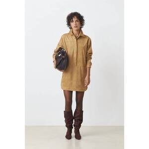 NEW SUNCOO cliff short simili suede dress in camel